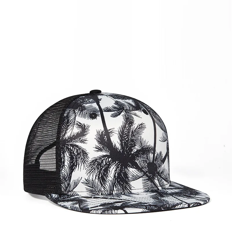 Coconut Tree Printing Snapback Caps for Women Men Baseball Hats Summer Flat Brim Hip Hop Caps Unisex Gorra Plana Trucker Cap