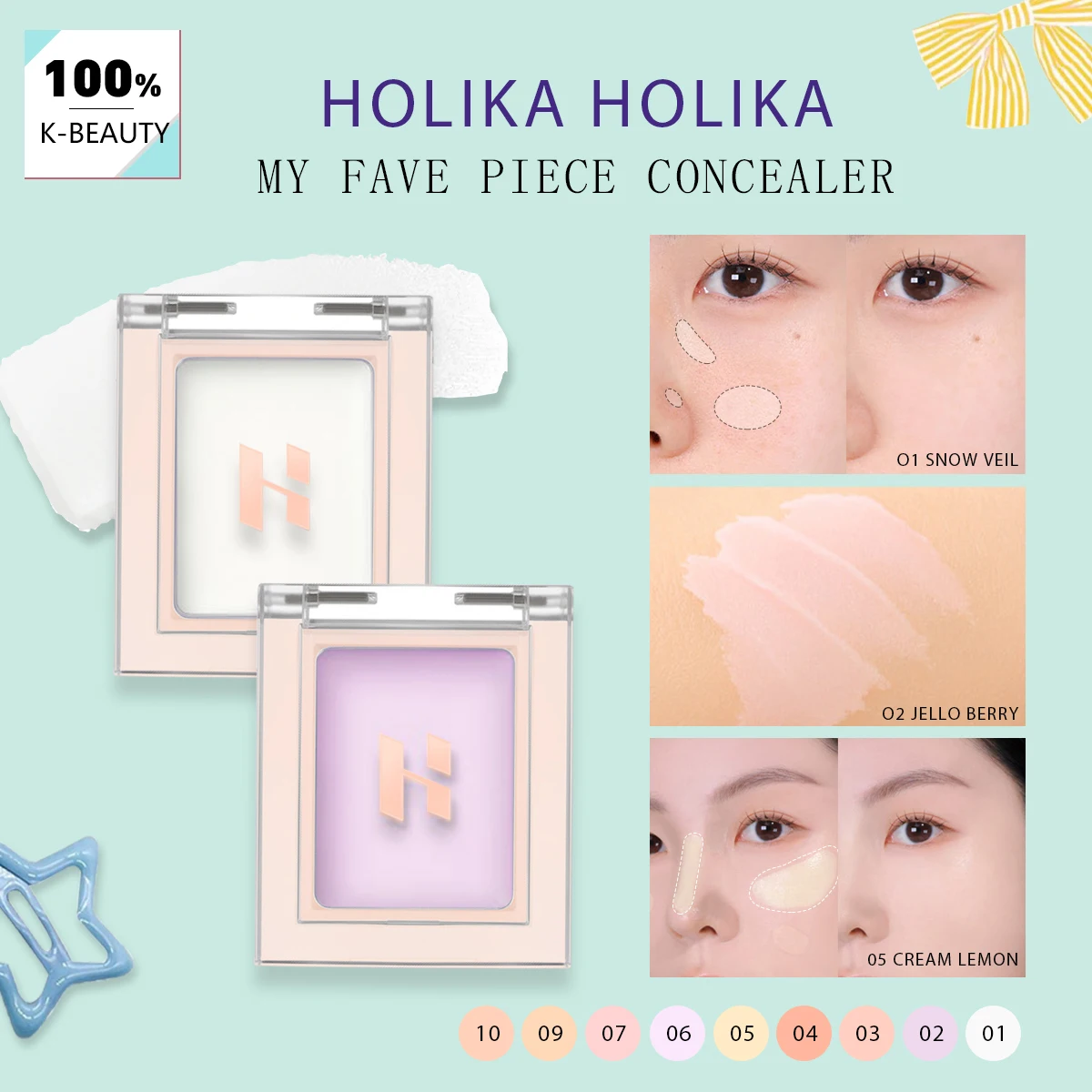 Corrector HOLIKA HOLIKA MY FAVE PIECE, Corrector de Color, Ligero y Sin Grumos, Aspecto Natural, Cosmético Coreano, Maquillaje Coreano