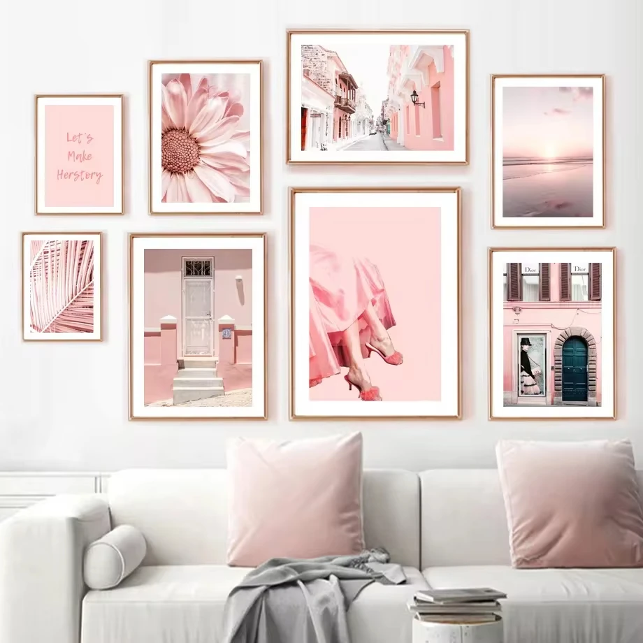 Wall Art Canvas Painting Gerbera Palm Leaf StreetBeach Nordic Posters and Prints Living Room Macaron Decoration Fashion Pictures