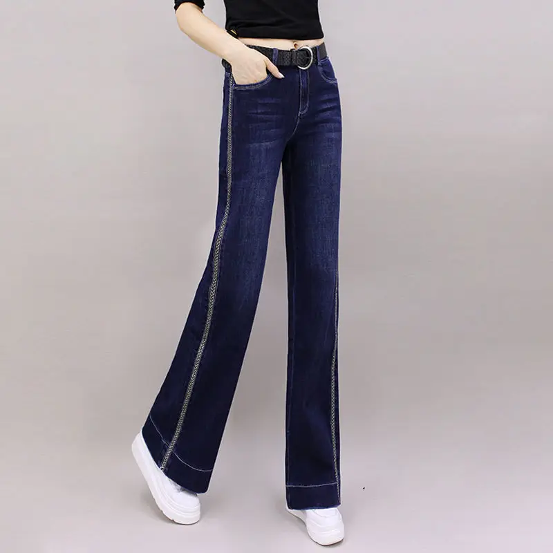 

Джинсы прямого кроя с высокой талией и широкими штанинами, женские модные универсальные длинные брюки, осенние новые свободные брюки с эффектом похудения