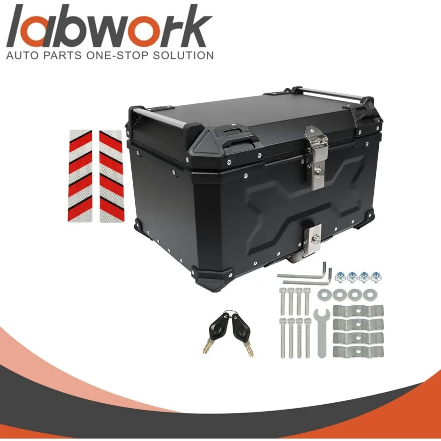 صندوق خلفي للدراجة النارية سعة 65 لتر مع لوحة تركيب مصنوعة من سبائك الألومنيوم الصلب لتعزيز مقاومة الماء وقفل الأمان