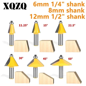 6mm 6.35mm 8mm 12mm 12.7mm 생크 11.25/15/22.5/30/45도 모따기 베벨 에지 라우터 비트 목공 밀링 커터 페이스 밀