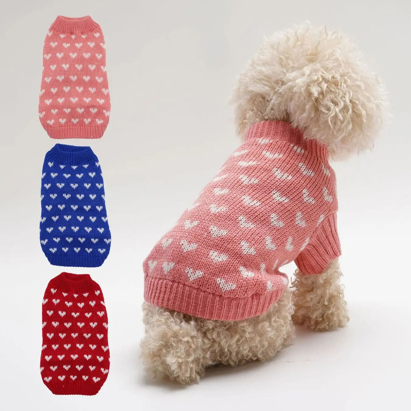 

3 Pack Autumn Winter New Pet Clothes Knitted Heart Print Warm Soft Comfortable Dog Sweater for Small Medium Dogs
