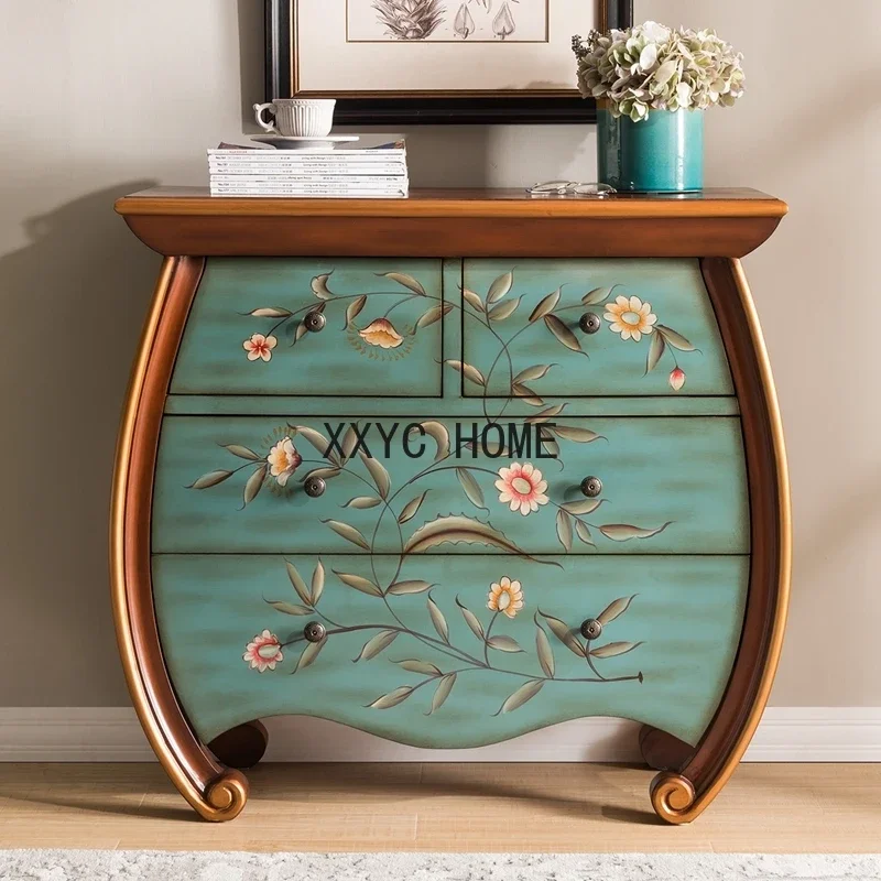 Counter American Chest of Drawers Painted Solid Wood Curio Cabinet Storage Cabinet