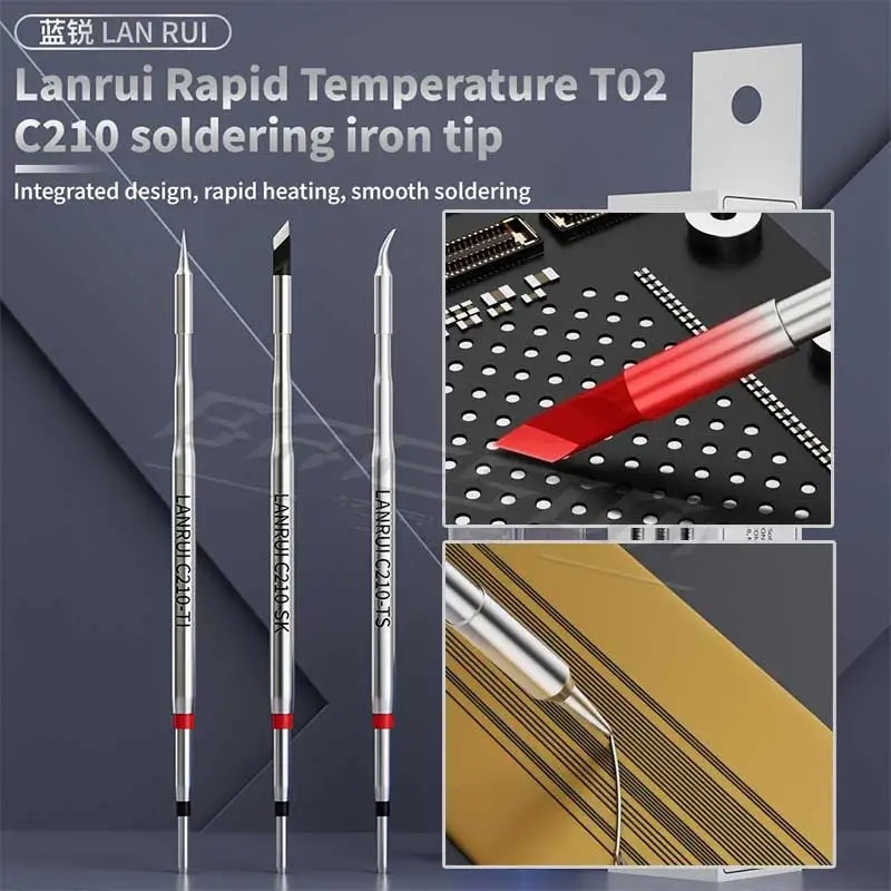 Lanrui Rapid Temperature T02 C210 Soldering Iron Tip Integrated Design for Phone Motherboard PCB IC Soldering Jumper Wire Repair