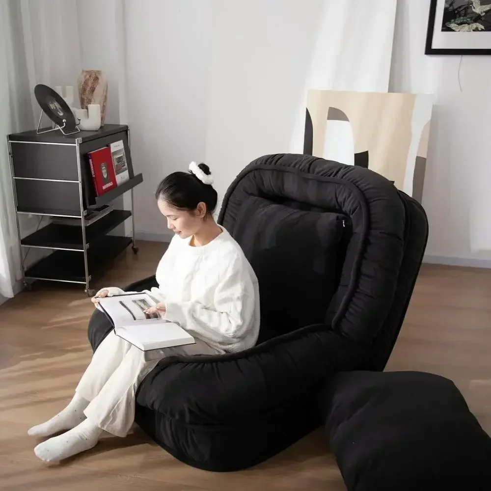 Adjustable Lazy Sofa Bed for Dogs and Humans - Cozy Floor Chair for Home Living Room (Black)