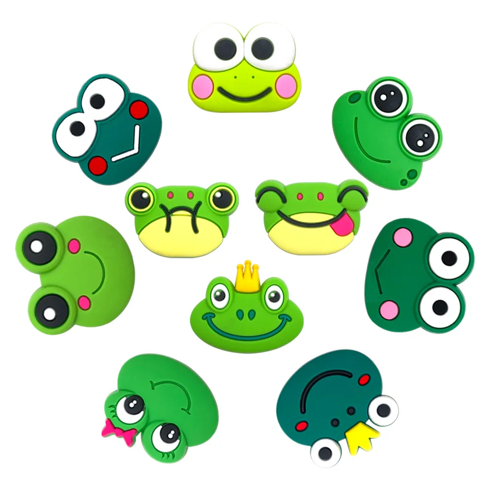 

10pcs Frog Cartoon Shoe Charms PVC Accessories DIY Cartoon Shoe Buckle Clogs Sandal Phone Case Decoration For Kids X-mas Gifts