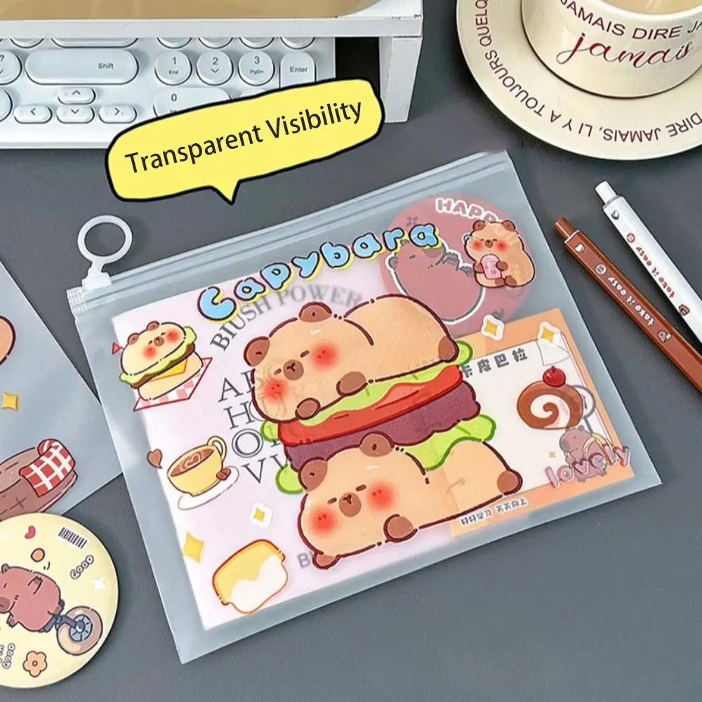 

Новая сумка для файлов капибары из ПВХ, прозрачная милая сумка для файлов на молнии с героями мультфильмов, портативная легкая школьная принадлежность для студентов