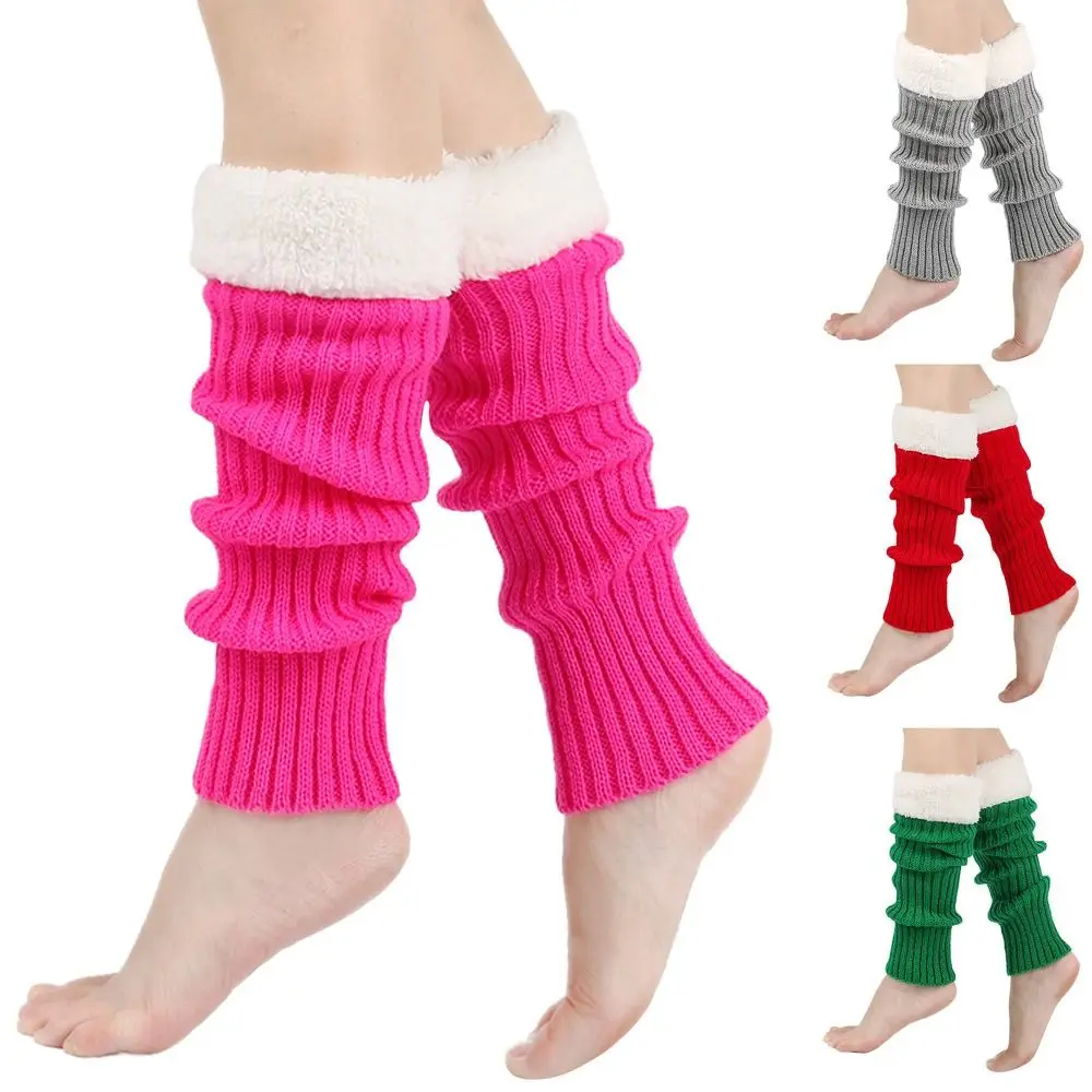 Plush Christmas Knitted Leg Cover Candy Color Thickened Stacked Christmas Leg Sleeve Leg Warmer JK Lolitas Strap Leg Socks