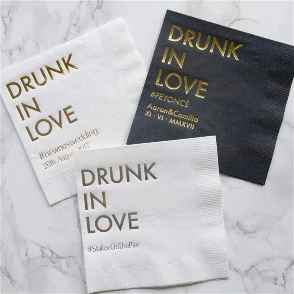 50pcs Drunk in Love Personalized Wedding Napkins, Rehearsal Dinner, Engagement Party, Custom Bar Napkins,Wedding Napkins