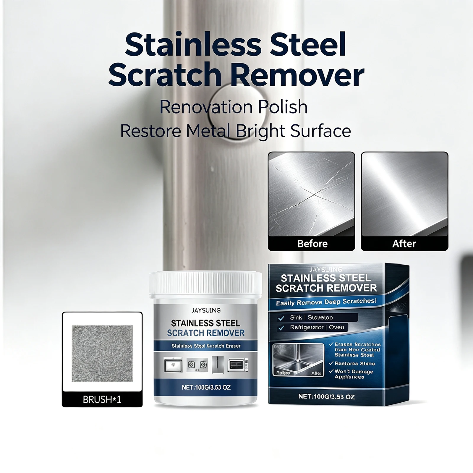 Stainless Steel Scratch Remover Paste Fast Rust Stain Cleaning Agent Kitchen Stove Cookware Polish Cream Restore Bright Surface