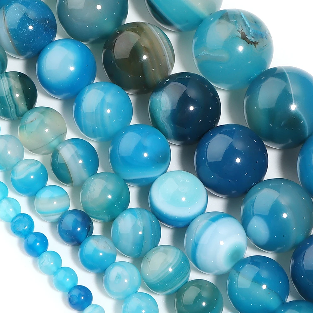1strand/lot 4/6/8/10/12/14mm Blue Stripe Stone Beads Round Looose Spacer Beads For Jewelry Making DIY Necklace Bracelet ﻿