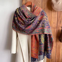 2024 Fashion Ethnic Style Women Paisley Jacquard Scarf Thick Cashmere Classic Tassel Shawl Warm Neck Winter Wrap Pashmina Floral