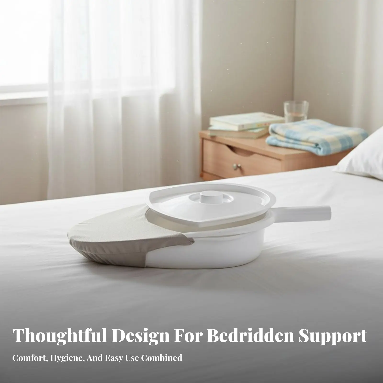 

Bedpan with Lid for All Genders Design Individual Assistance Aid Easy to Clean Spill-Resistant for Bedridden Patients, Elderly