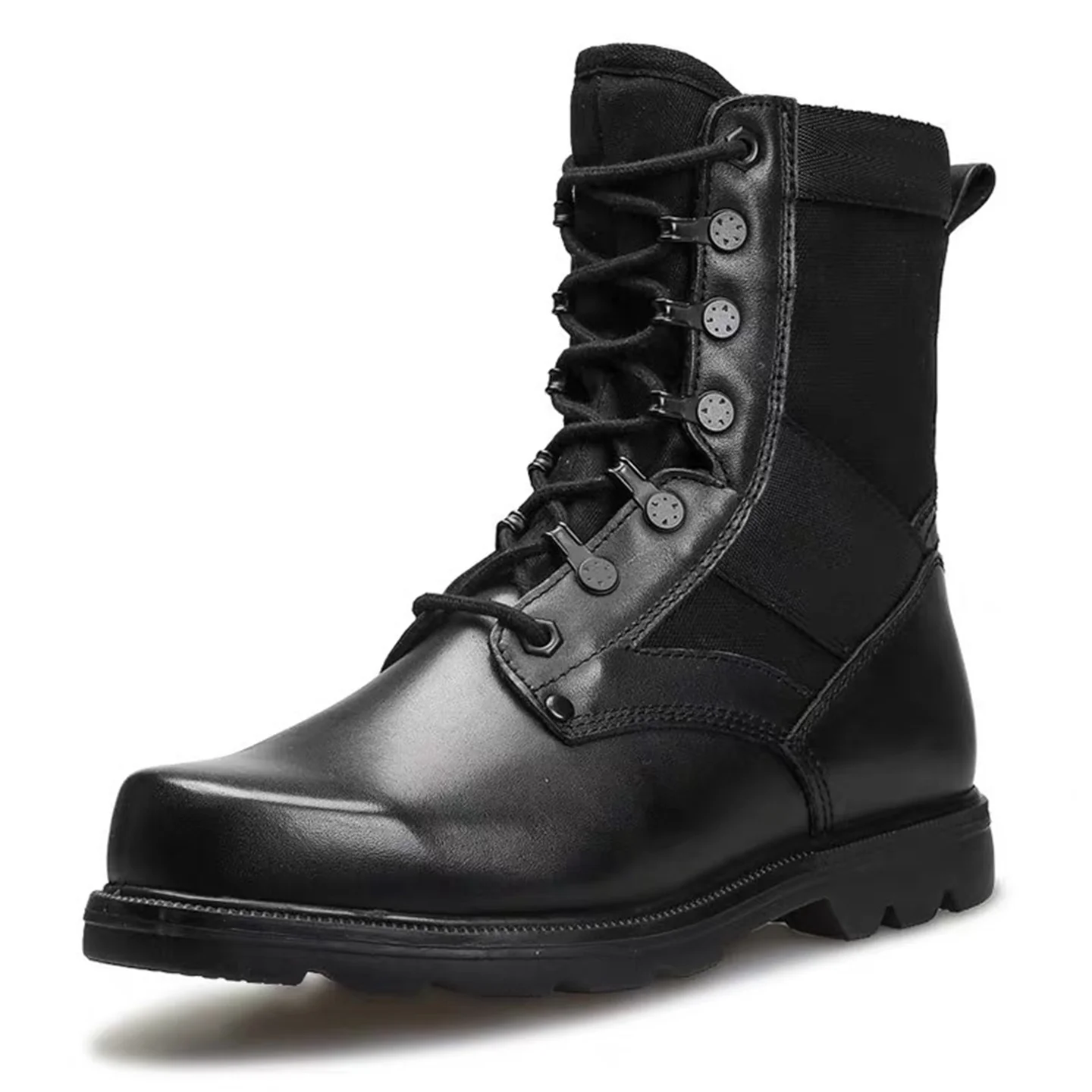 High Top Black Leather Tactical Boots Men\'s Outdoor Hunting Shoes Waterproof Breathable Steel Head Hiking Training Boots