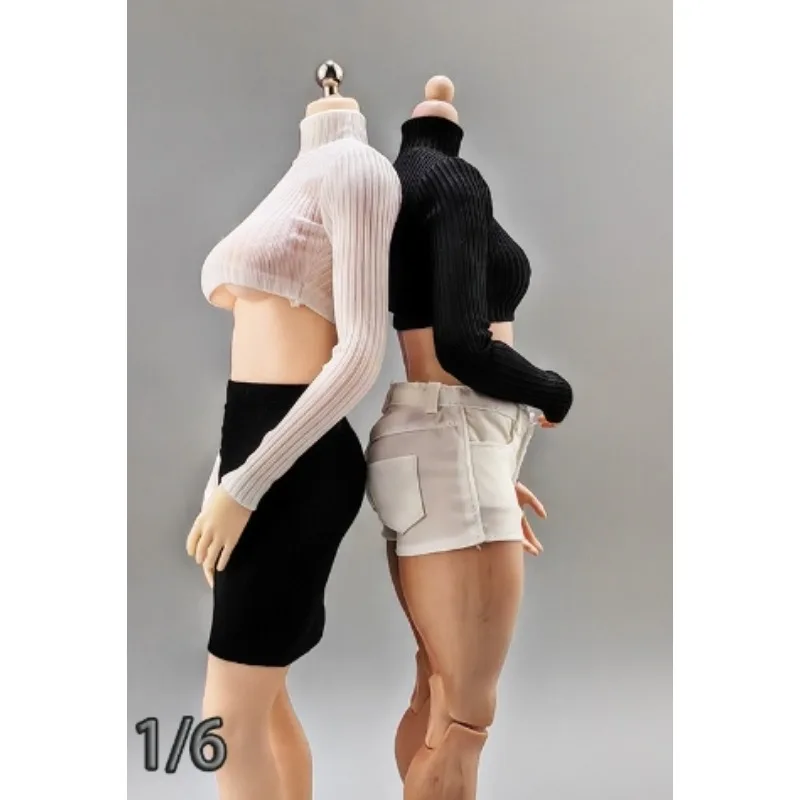 1/6 Scale Tight Fitting High Neck Long Sleeved Short T-shirt Sexy Top Female Doll Clothes for 12" Soldier AT203 TBL Body