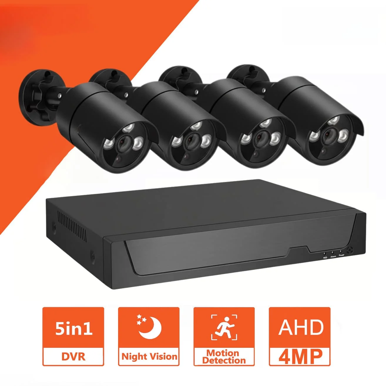 4MP AHD Home Security Camera System, 4CH 2K Lite DVR Recorder And 4MP 4PCS Indoor Outdoor Wired Surveillance CCTV Camera, IR Nig