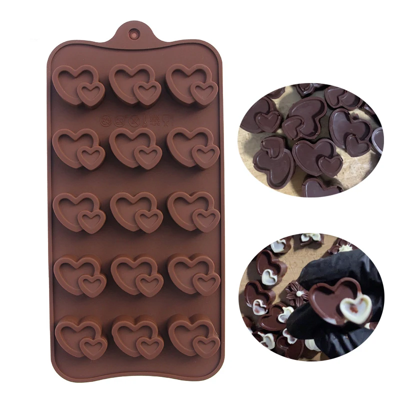 Double Heart Silicone Mold Chocolate Candy Pudding Mould Fon