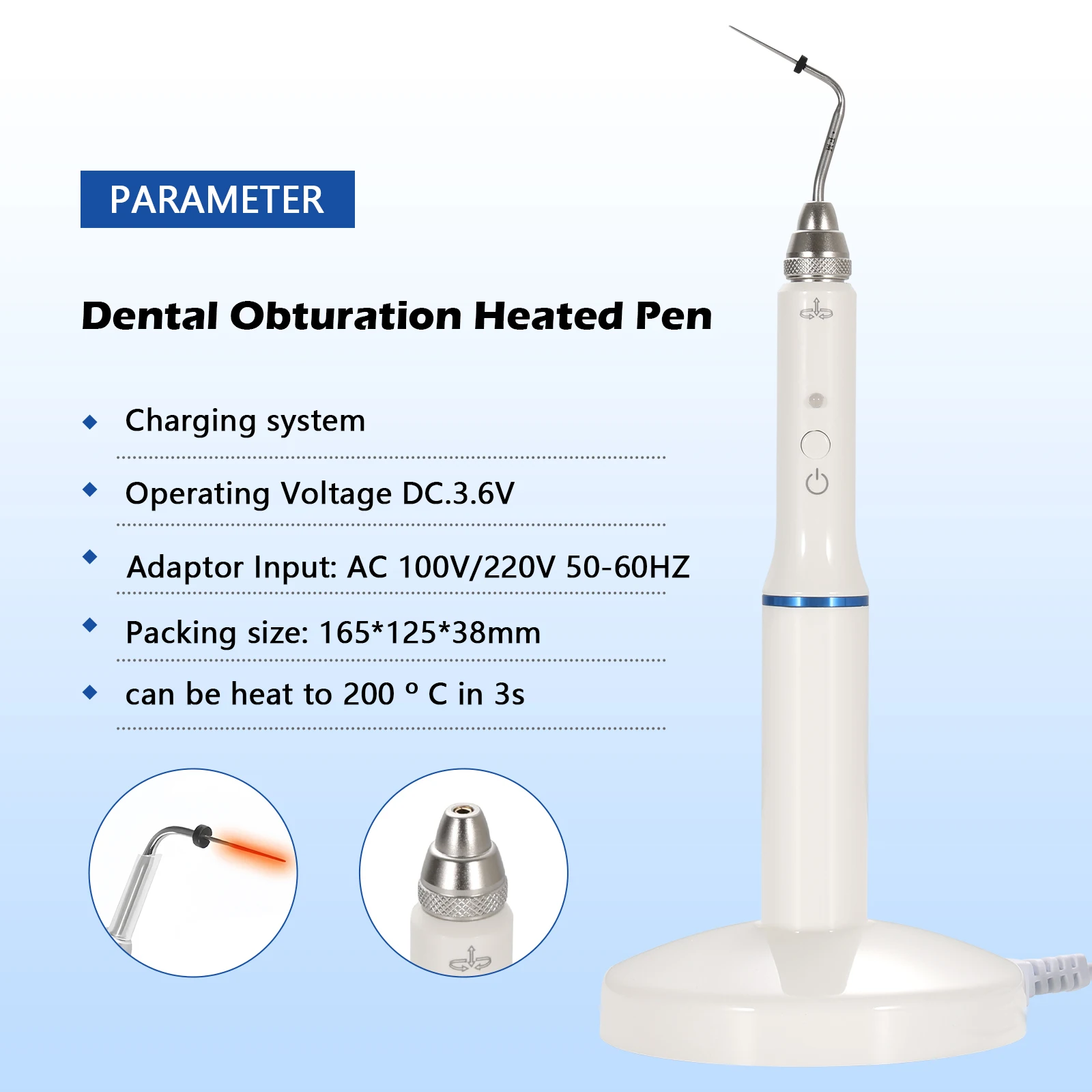 

Dental Gutta Percha Obturation System Endo Heated Pen /Tooth gum Cutter Rechargeable Wireless Eododontic+2 Tips