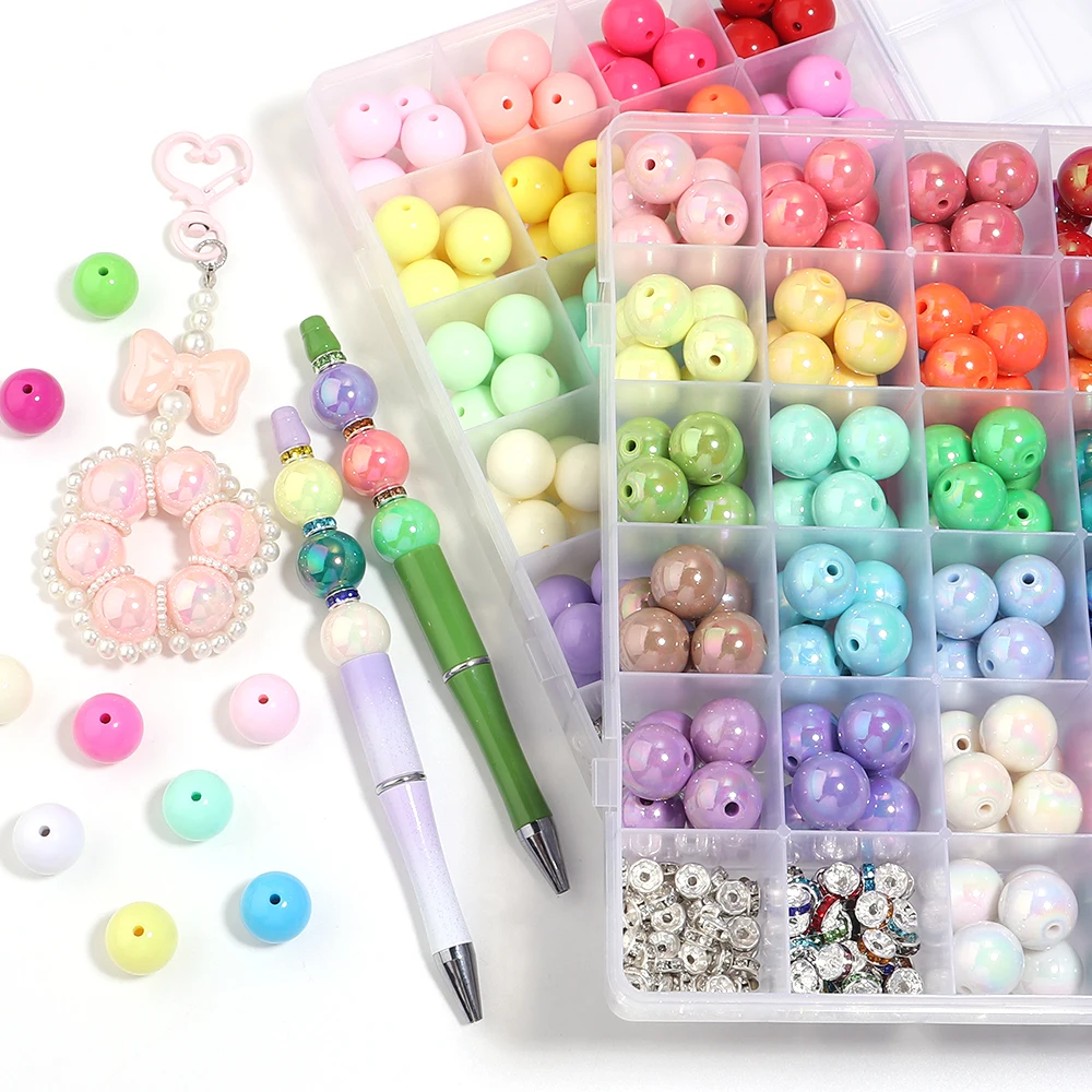 1Box Multicolor Round Acrylic Beads Kit Loose Spacer Bead For DIY Jewelry Making Pen Bead Bracelet Necklace Keychain Accessories
