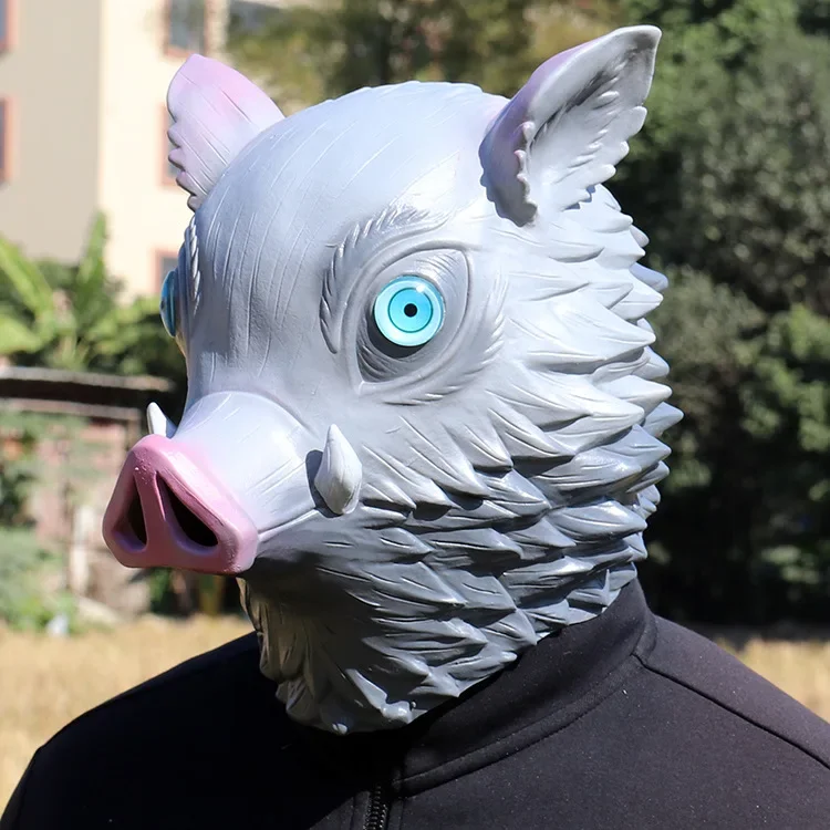 Anime Hashibira Inosuke Mask Helmet Kimetsu No Yaiba Cosplay Hood Hair Pig Mask copricapo Halloween Carnival Costume Prop