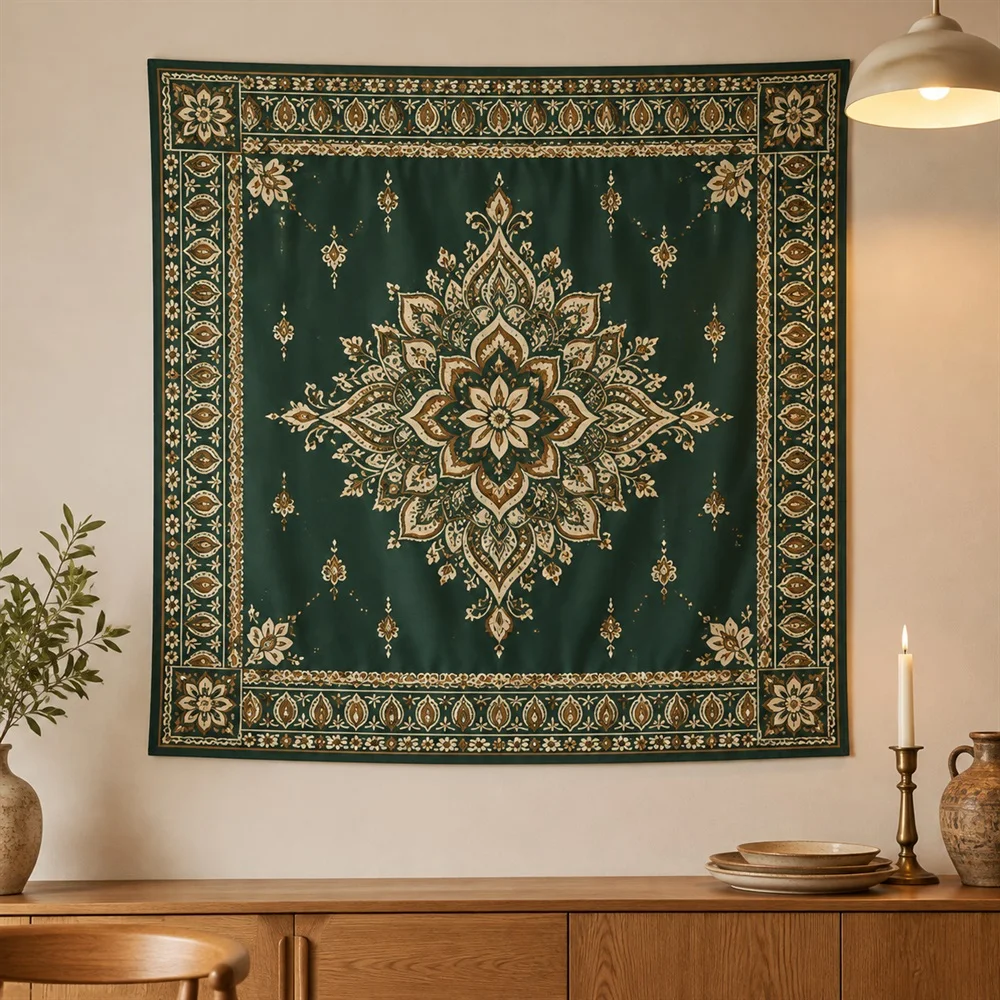 VIKAMA Henna Mehndi Lace Tapestry Wall Hanging, HD Print Washable Wall Art, Indian Boho Decor for Bedroom Living Room Dorm Yoga