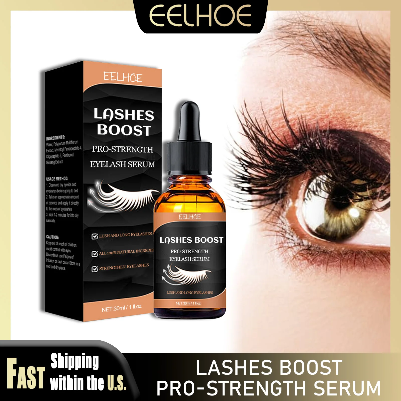 EELHOE Wimpernverstärkendes Serum, natürliche Inhaltsstoffe, nährende, verlängernde Wimpern, Augenbrauen, natürliches Curling, volleres, dickeres Make-up