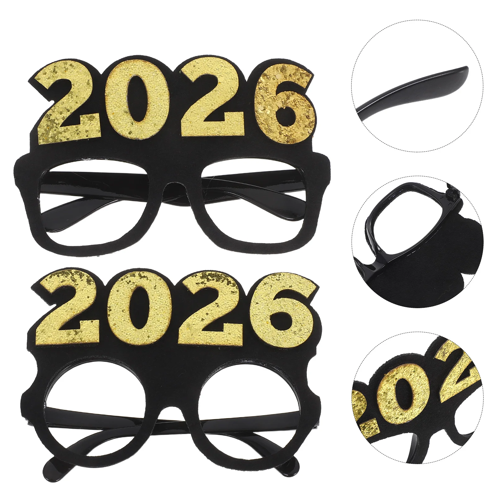 

2 Pcs 2026 Glasses Happy New Year Eyeglasses Plastic Year's Eve Non-woven Fabric Sunglasses Graduation