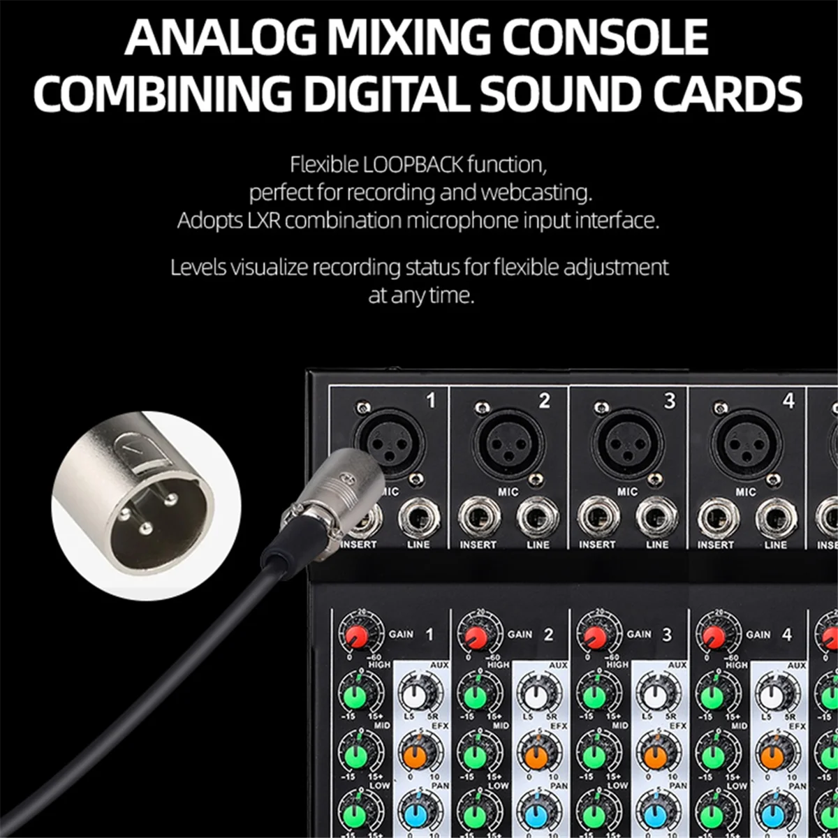 TEYUN AF7 Mixer Analog Mixer Merged Digital Sound Card 7 Channels Personalized Function Settings Analog Mixing Console US Plug