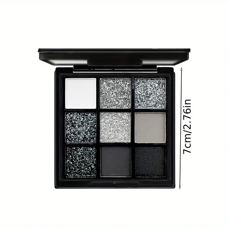 Paleta cieni do powiek Smoky 9-Color, matowe czarne, białe, szare i srebrne, wysoce pigmentowane cienie do powiek Smoky, wbudowane lusterko do makijażu, odpowiednie na występy sceniczne i imprezy.