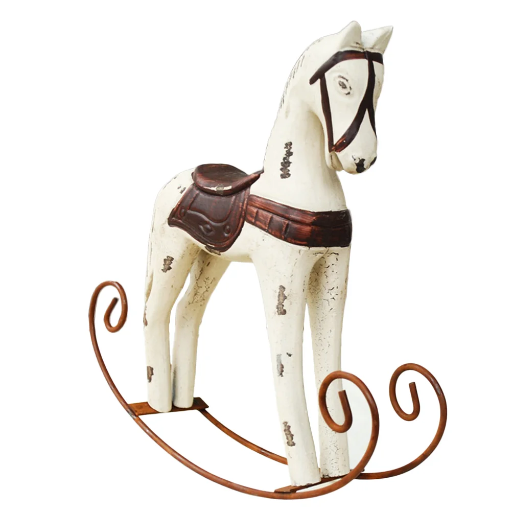 Nordic Shaking Wavering Wooden Horse Retro Horse Innowacyjna dekoracja wyposażenia domu Ozdoby na biurko Prop (mlecznobiały)