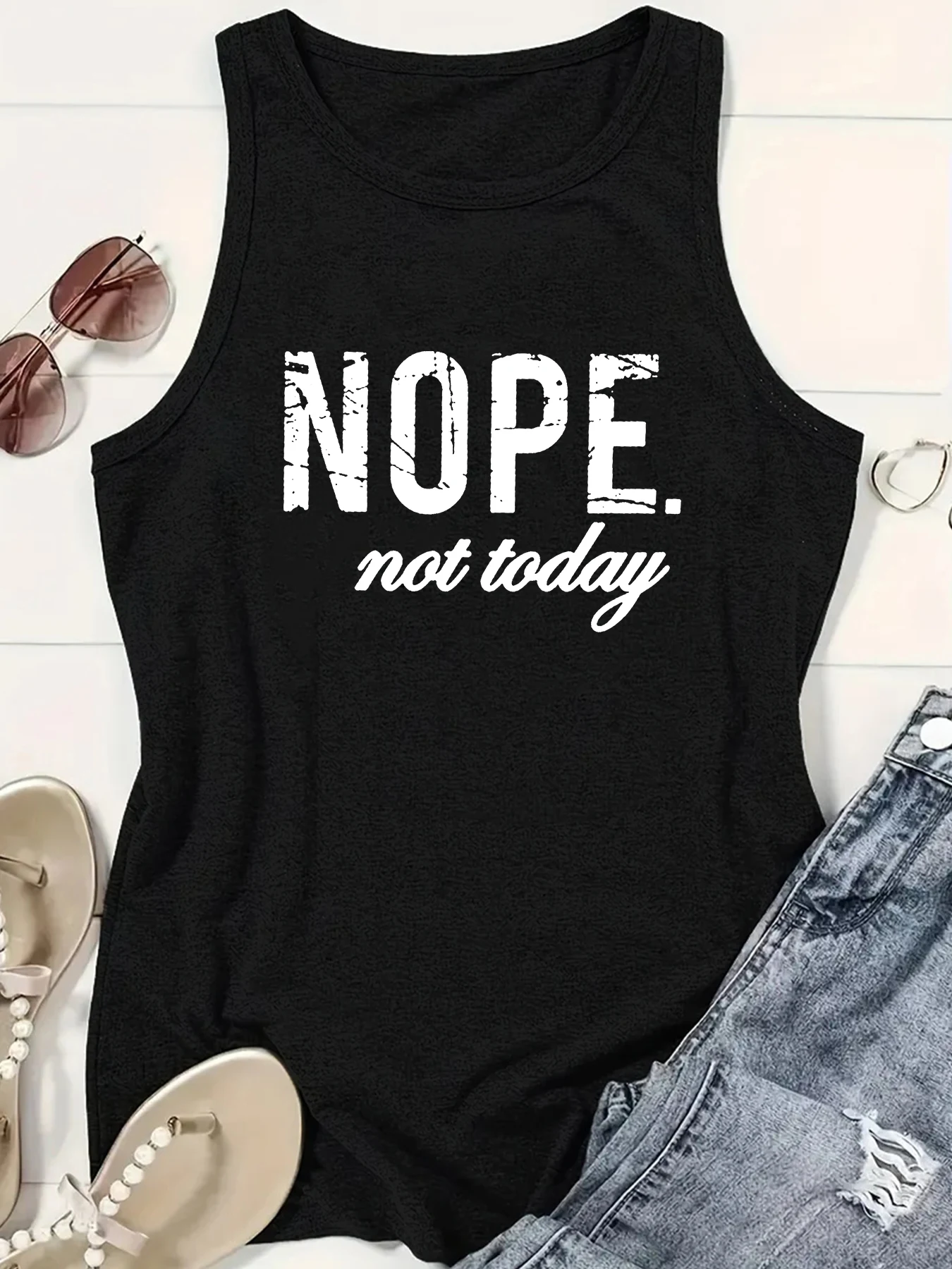 Nie dzisiaj bluzka damska z nadrukiem listów koszulka bez rękawów w stylu Casual, letnia nowe bluzki z okrągłym dekoltem na ubrania dla kobiet