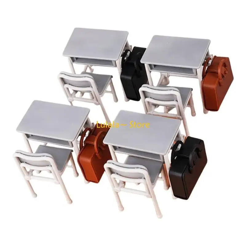 

Y4QA кукольные домики, модель школьной мебели, 4 шт., настольный стул, рюкзак, набор в миниатюрном масштабе 1:12