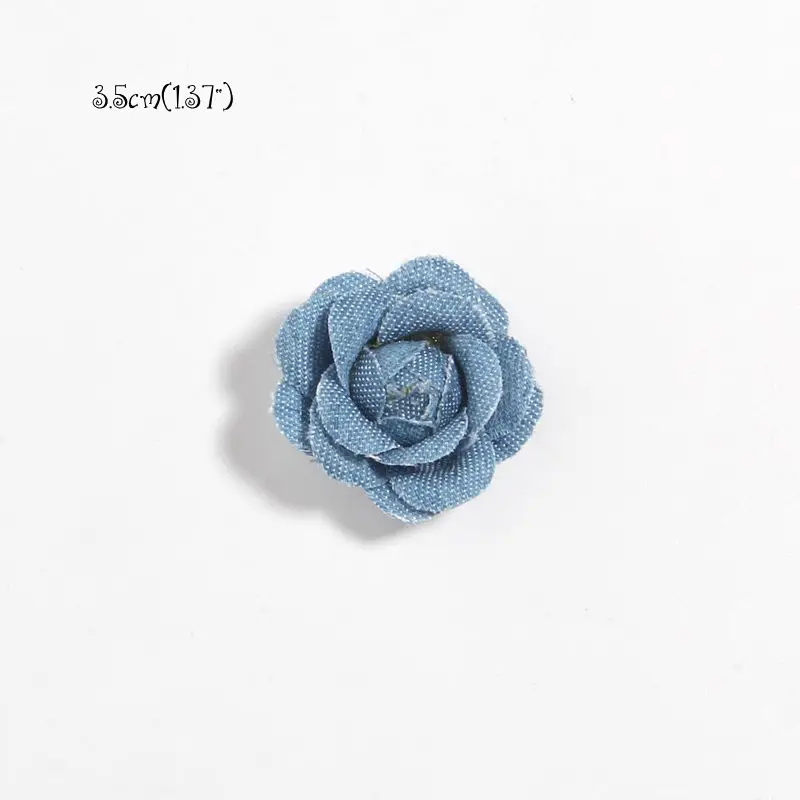 6Pcs Denim Fabric Flower Boutique Chiffon Lace Trim Flowers Wedding Decoration DIY Scrapbooking Bride Hair Veil Clothes Headwear