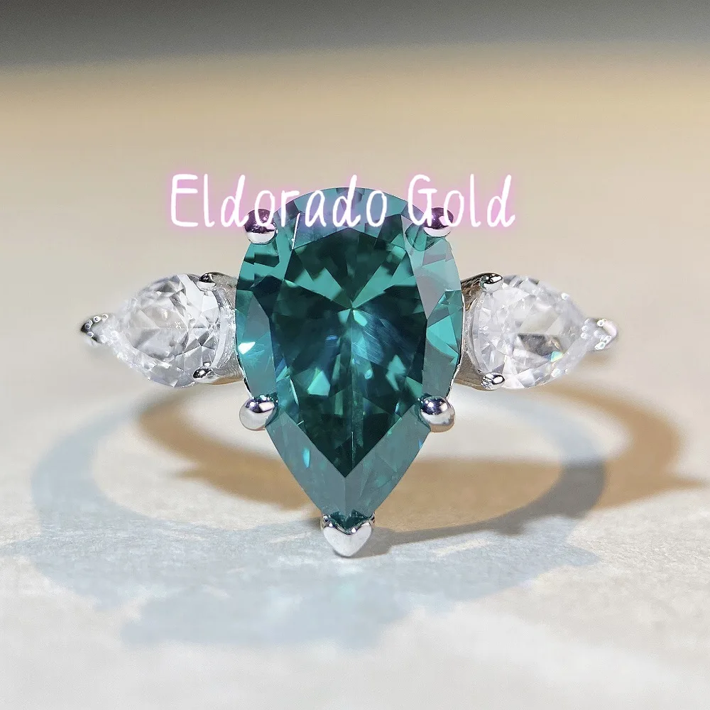 Eldorado Gold  Luxury Solid Platinum PT950  Women's Water Drop Pear Diamond Ring Wedding Ring Emerald Moissanite Diamond Ring