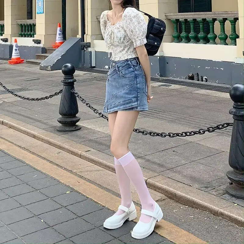 

Slimming High Waist A-Line Wide Leg ort Jeans for Women Summer New plus Size Irregular Splicing Casual Comfortable Cotton B...