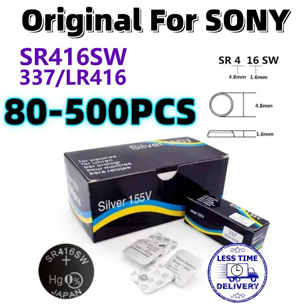 

80-500 шт. оригинальный кнопочный Аккумулятор SONY SR416SW, батарейка для часов, батарейка для монет, батарейки 623 337 SP337 1,55 в, индивидуальная упаковка