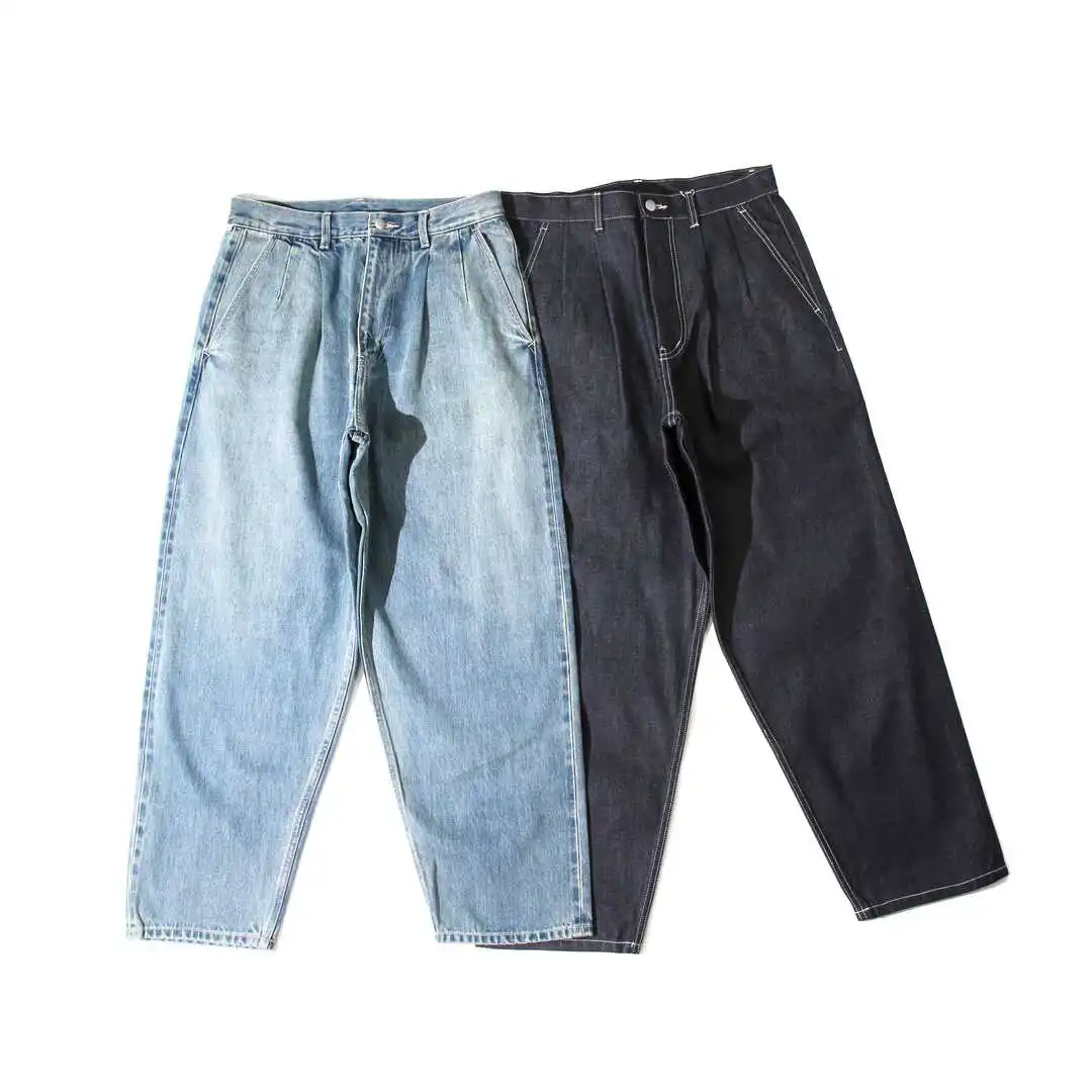 

Винтажные джинсы с эффектом потертости, красной кромкой и двойными складками, с высокой талией, на молнии, повседневные, молодежный стиль, на все сезоны