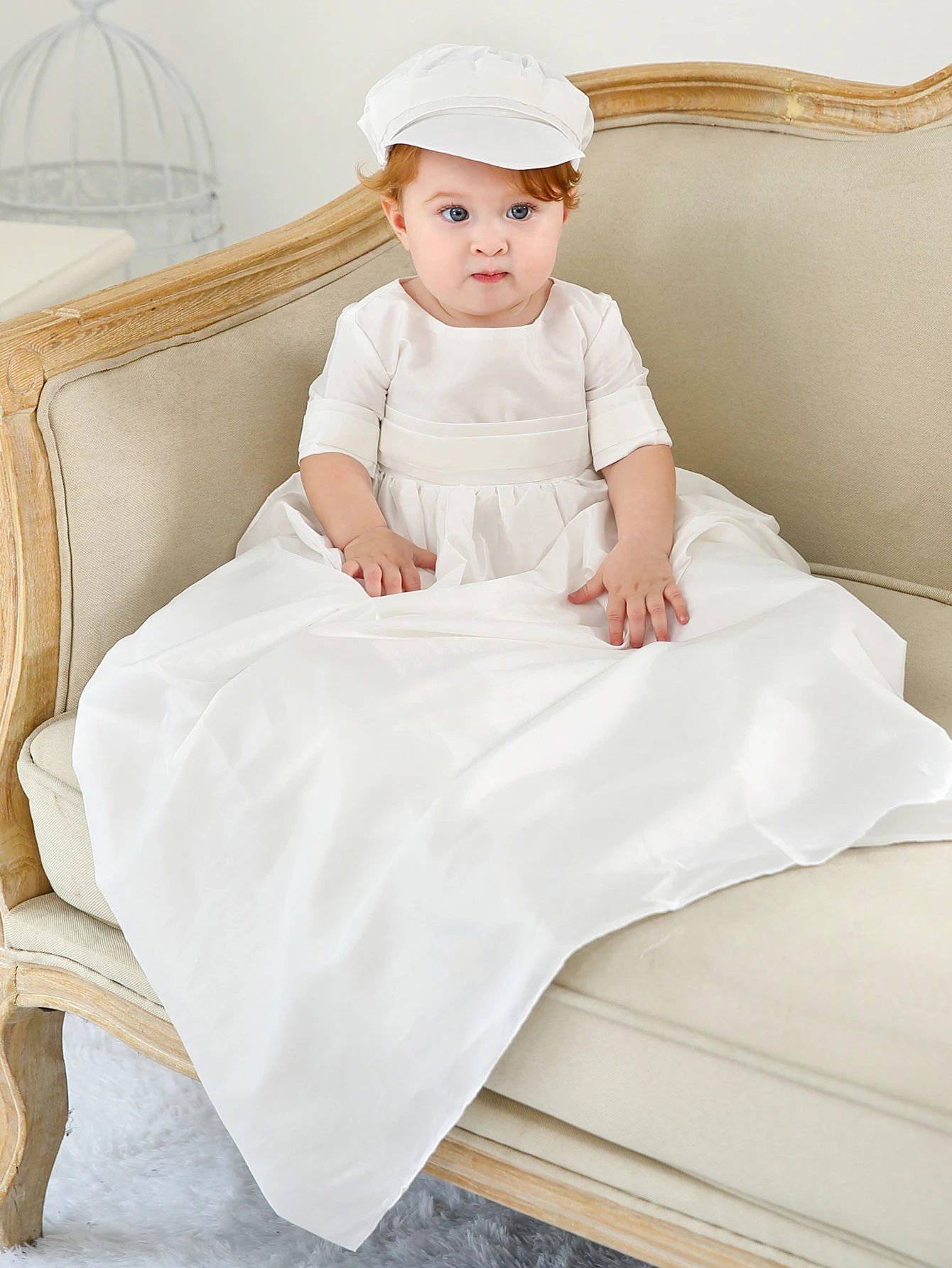 Baby Clothing New Arrival Dress for Baby Baptism Dress Short Sleeve Satin Flower Girl Long Party Dress