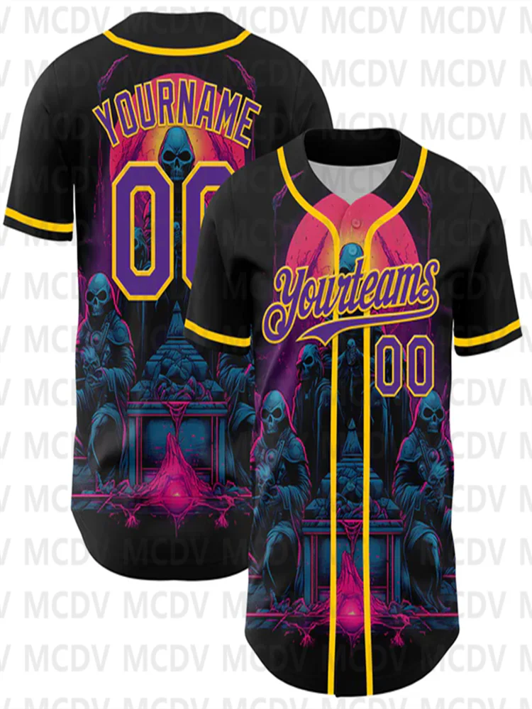 Rave Monster Authentic Baseball Jersey, preto, Deep Pink, 3D Pattern Design, personalizado