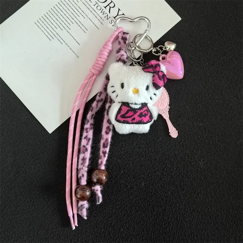 Sanrio Cartoon Hello Kitty Leopard Pattern Series Plush Keychain Pendant Daily Backpack Personalized Fashion Accessories