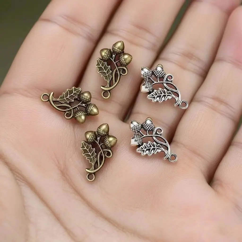 10Pcs/Lot 26mm X 15mm Acorn Leaf 3D Charms Vintage Metal Plant Pendants DIY Making Necklace Bracelets Women Jewelry Gifts