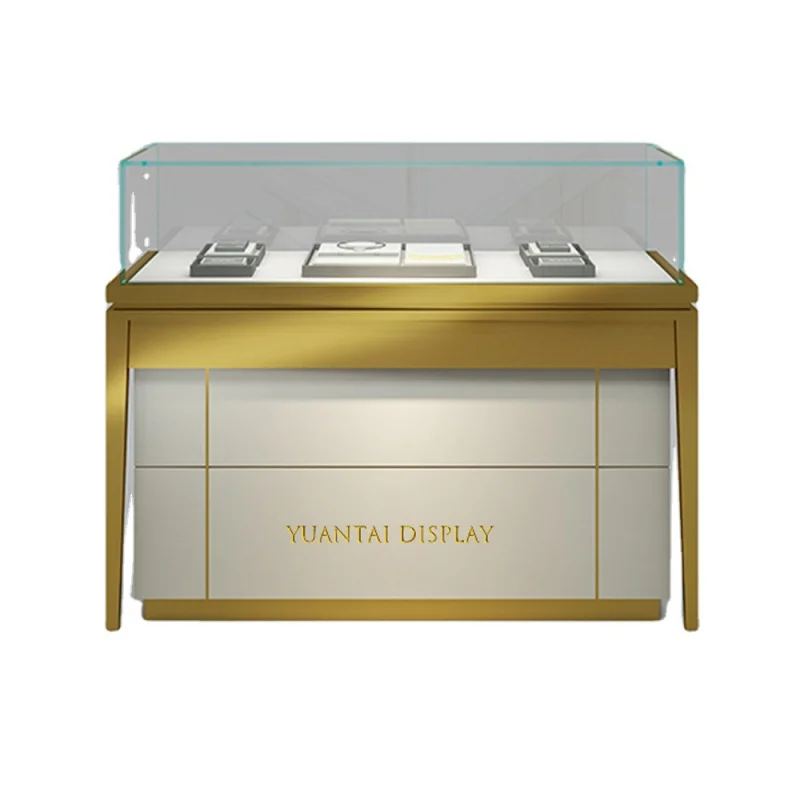 

Custom. Golden Luxury Jewelry Display Metal Frame Cabinet Jewellery Store Interior Design Display Showcase