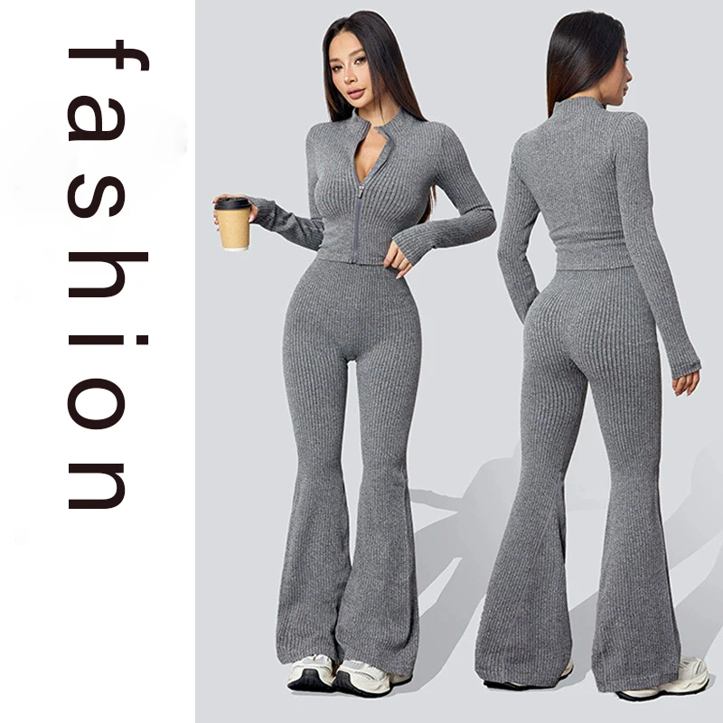 

2 шт. Новый осенне-зимний комплект одежды для йоги для женщин в 2025 году с внешней молнией с нитью для йоги, фитнеса и повседневной спортивной одежды