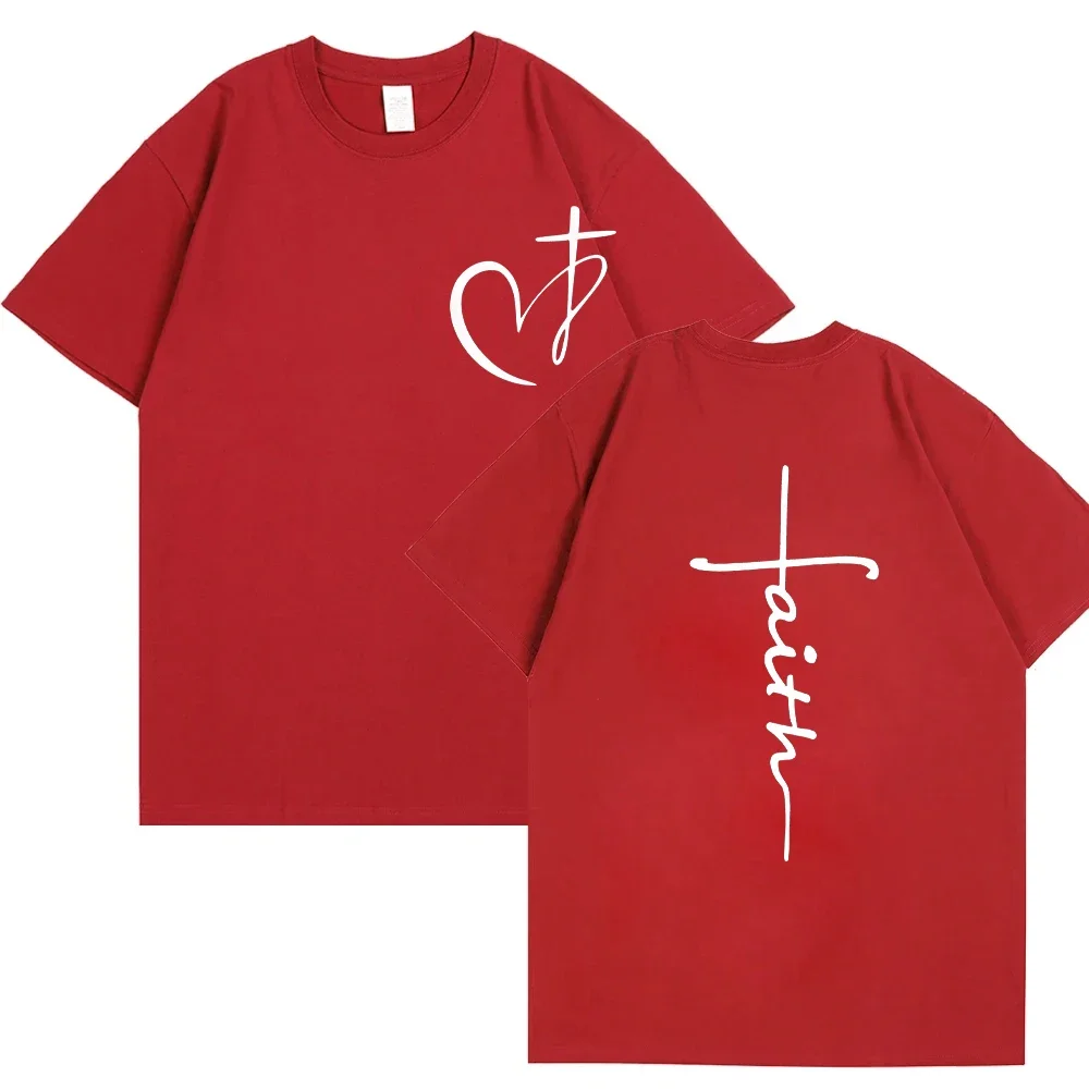 Heart Cross Print Christian T-shirt for Men Clothes Faith Male T-shirts Summer Plus Size Tee Shirt Oversized T Shirt Jesus Tops