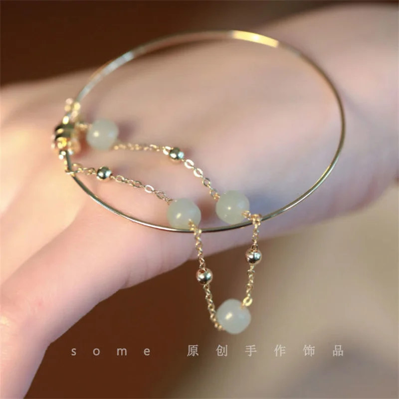 Ancient Style Imitating Hotan Jade Double Layer Bracelet Exquisite Fashion Women's Daily bangle Jewelry Gift