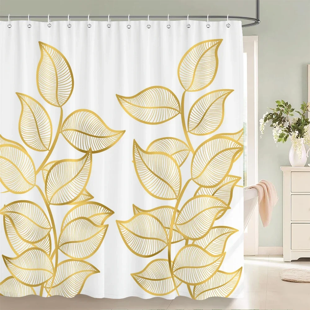 

Simple Nordic style leaves palm leaf printing bathroom shower curtain polyester waterproof home decoration curtain with hook