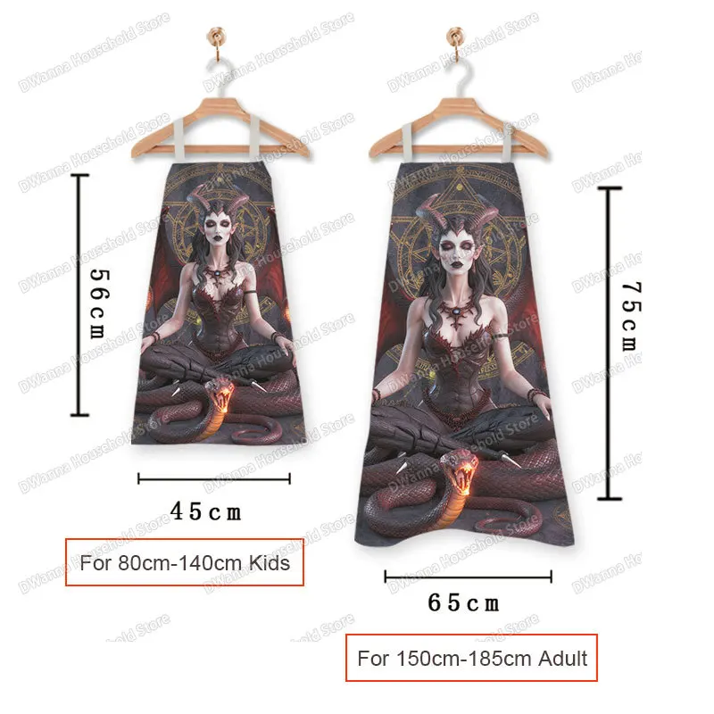 Gothic Demon Devil Art Graphic Cooking Apron Women Men Pentagram 666 Satan Pinafore Household Cleaning Tools Kitchen Aprons