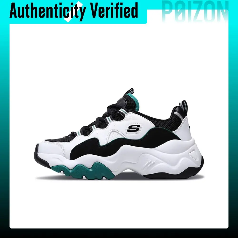 skechers-d'lites-30-textile-leather-cushioning-low-top-chunky-sneakers-women's-black-white-green-12955-wgrn