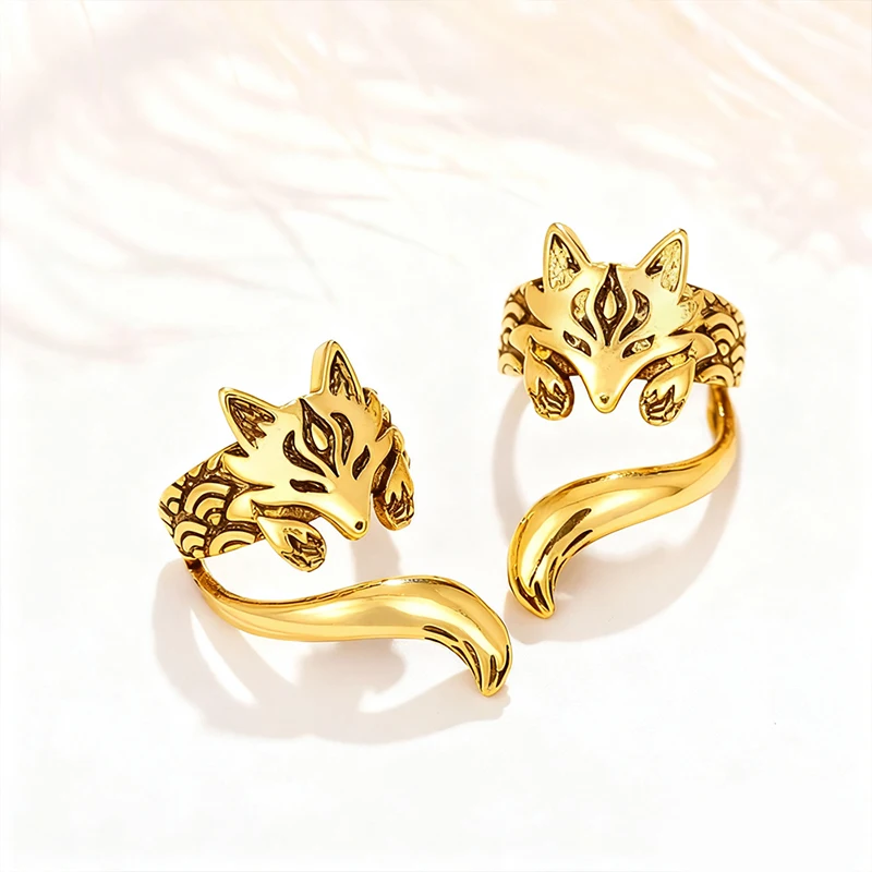 Huitan Vintage Fuchsförmige Ohrmanschetten-Ohrringe für Frauen, antike Silberfarbe, kreative Clip-Ohrringe, tägliches Tragen, vielseitiger Schmuck – Detail 15
